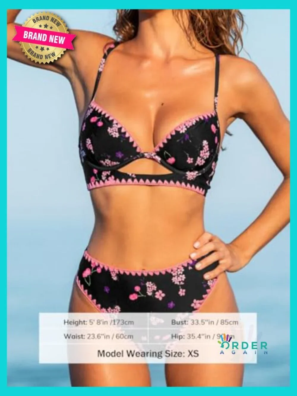 High Waisted Bikini Set Two Piece V Neck Cutout Back Lace Up Supportive